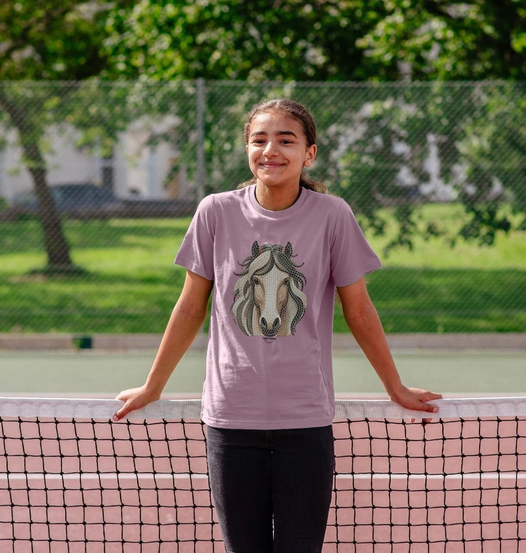 Kinder T-shirt van biologisch katoen – Mozaïekpaardenontwerp