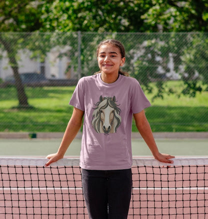 Kinder T-shirt van biologisch katoen – Mozaïekpaardenontwerp