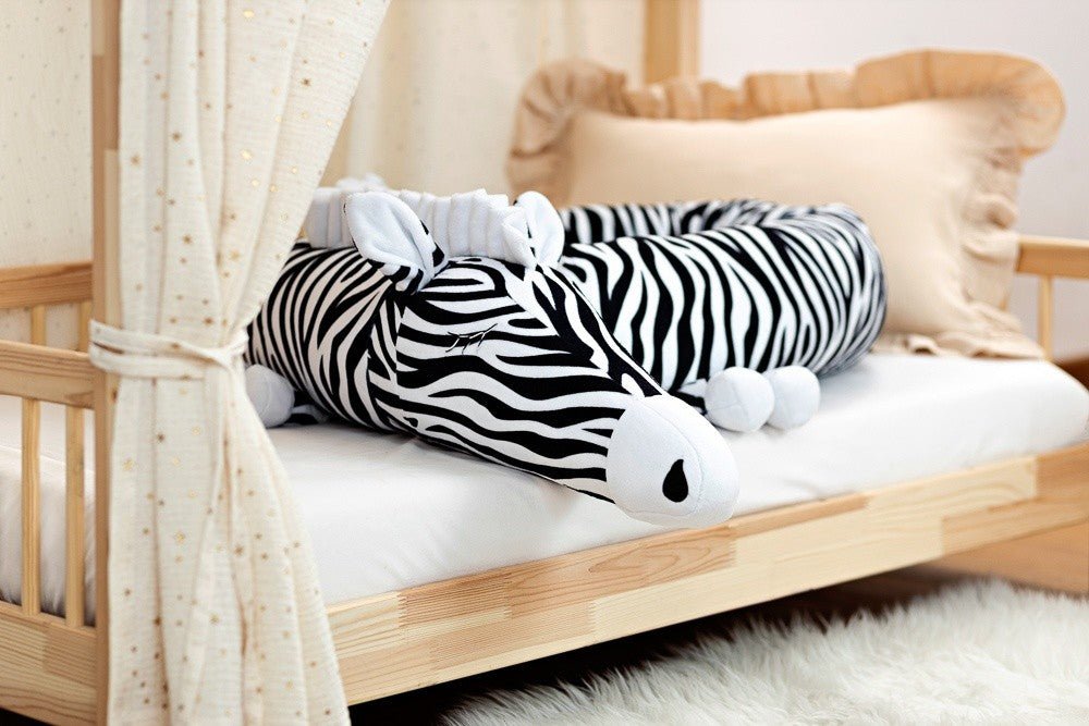 Zula Zebra Cuddle Pillow & Bed Wall Bumper - Minky, 200 cm (Black and White Stripes) - Tiny Tugz™